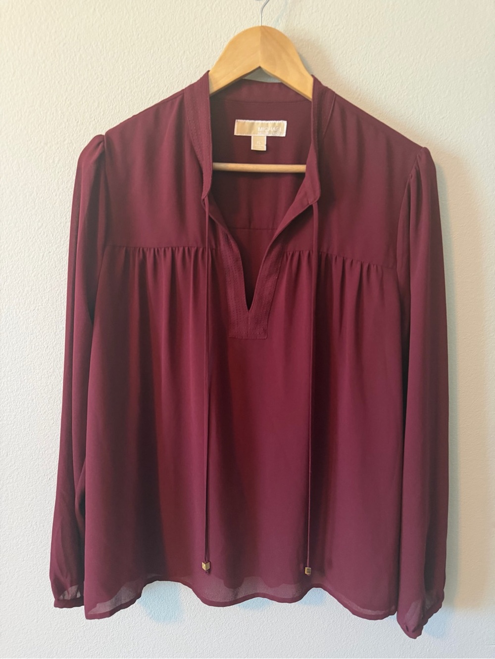 Michael Kors Burgundy Split V-Neck Peasant Blouse